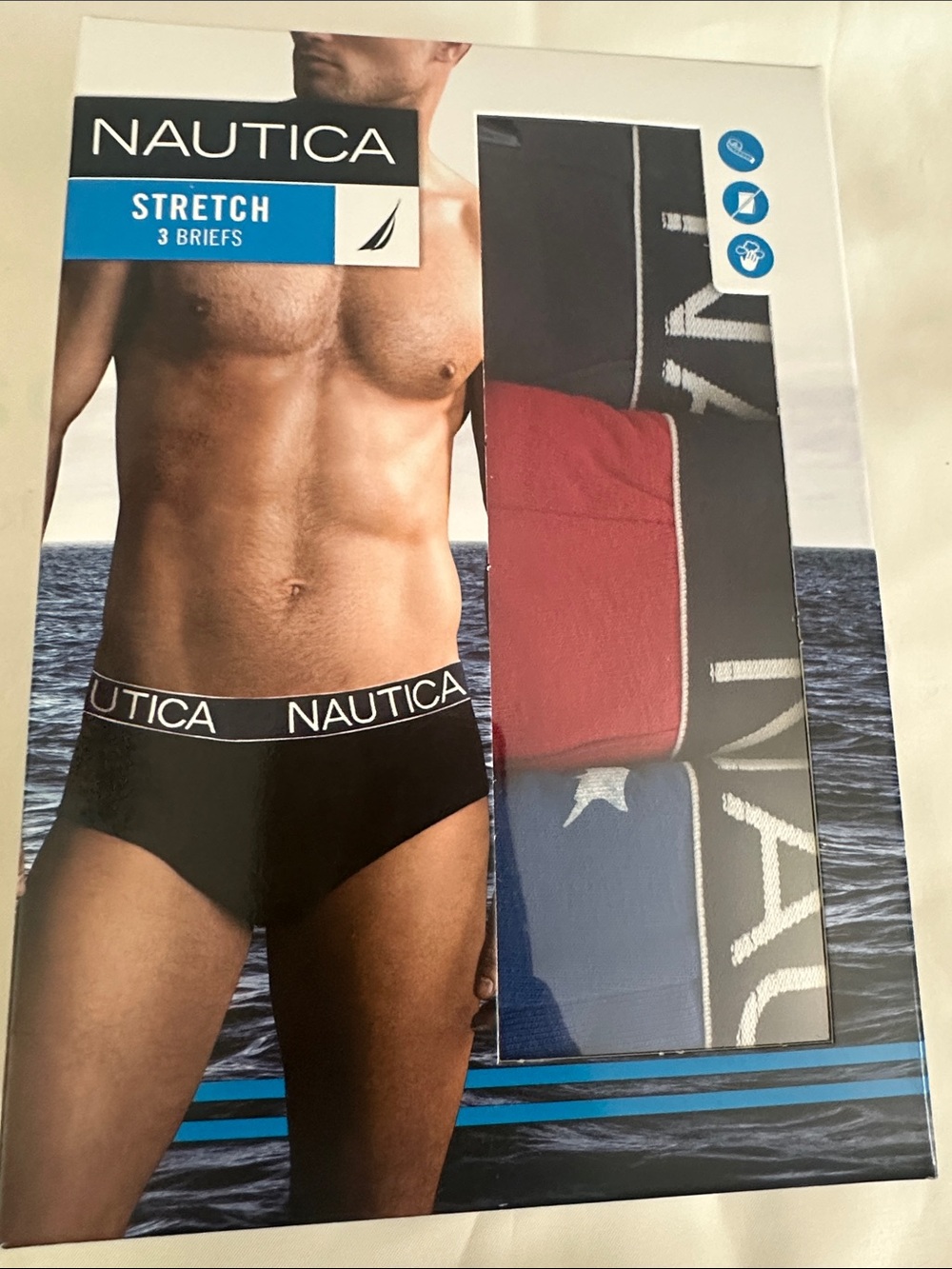 Nautica 3-Pack Stretch Briefs in Black, Red, Blue w Prints New in Box!